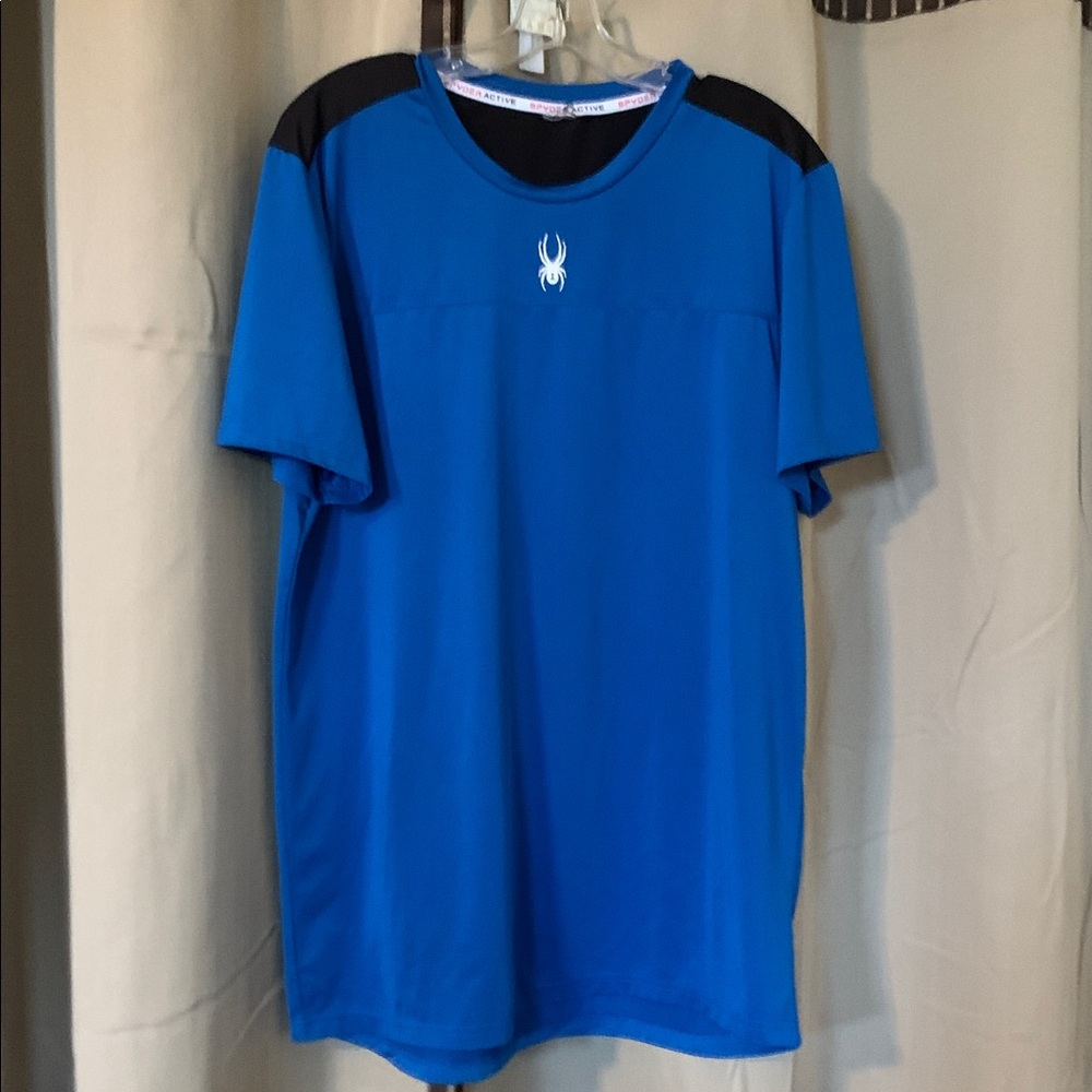 Spyder‎ Shirt Mens Large Active Athletic Blue Center Chest Logo Back Logo